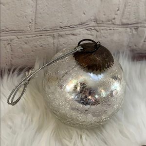 Large Vintage Silver Crackle Glass Ornament